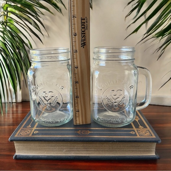 Set of 2 County Fair Drinking Jar Mugs with Handles - Clear Glass - Picture 5 of 7